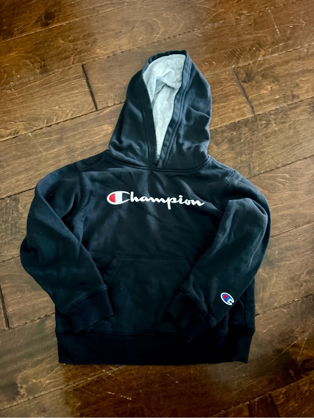 Champion Black Hoodie with White & Red Logo - Kids